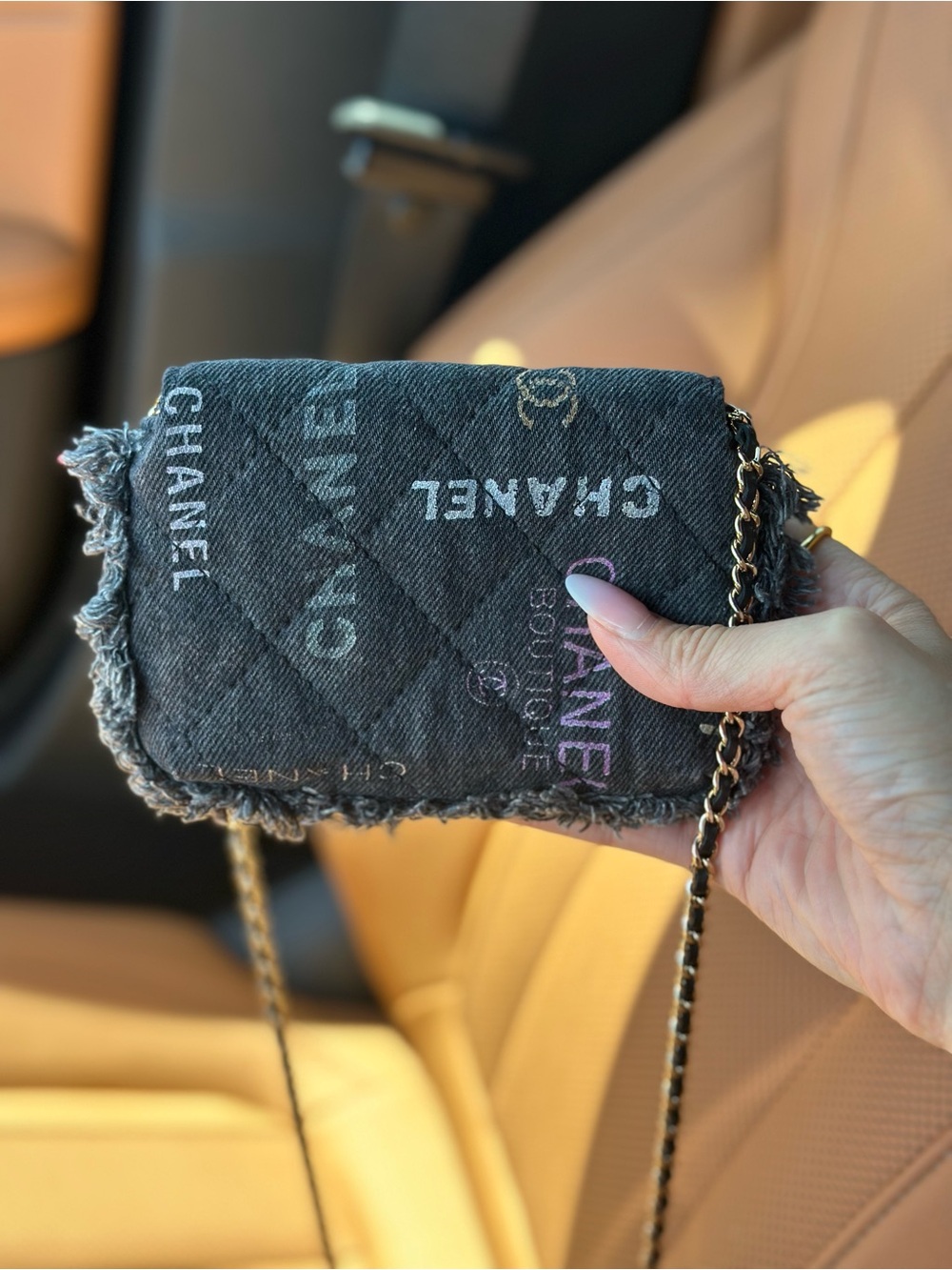 Auth CHANEL Mini Black Denim Fringe Printed Crossbody Bag Handbag a79 - Picture 13 of 16